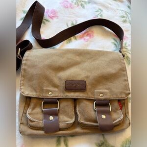Augur Stylish Tan Canvas Messenger Bag/Multiple pockets